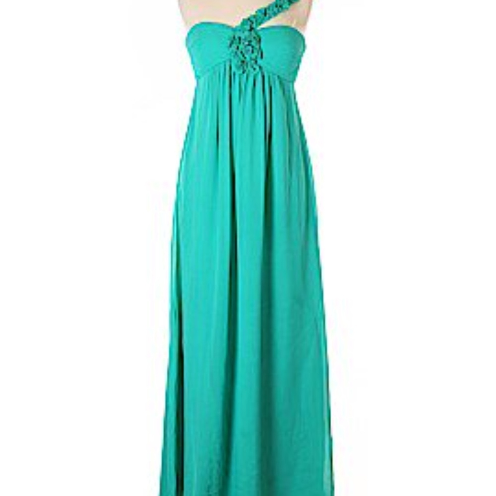 BCBGMaxAzria Green One-Shoulder Empire Waist Maxi Dress